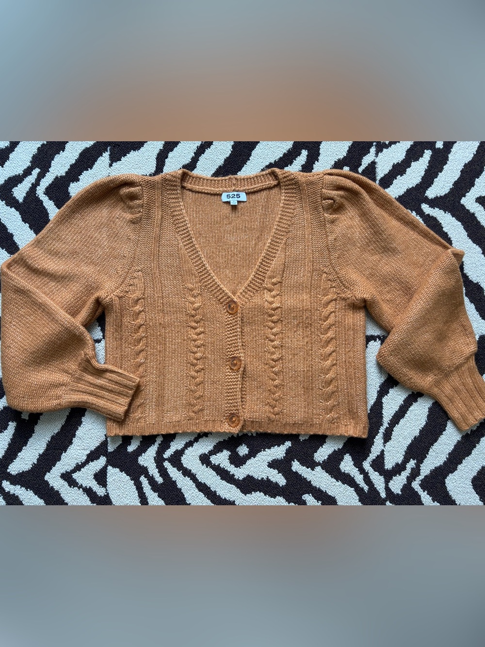 525 America Mustard Cable Knit Cropped Button Cardigan